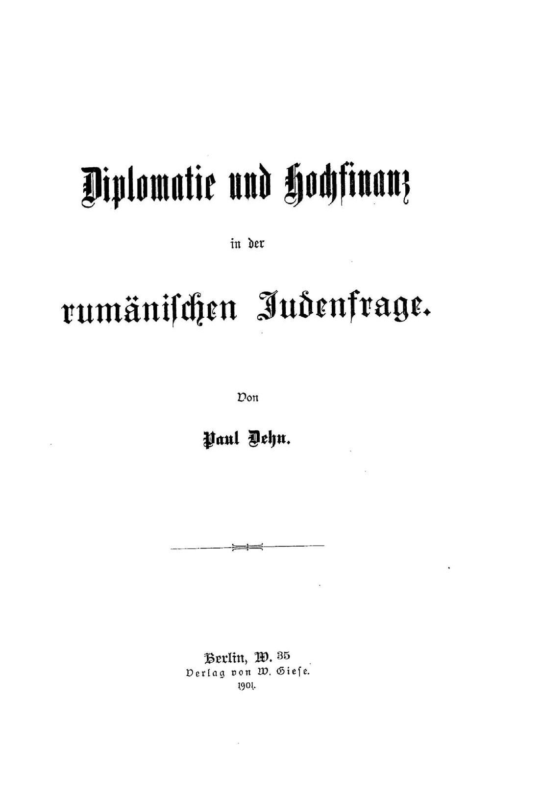 Diplomatie und Hochfinanz in der rumänischen Judenfrage