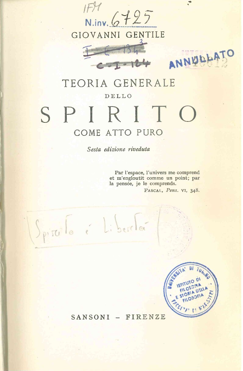 Teoria Generale Dello Spirito