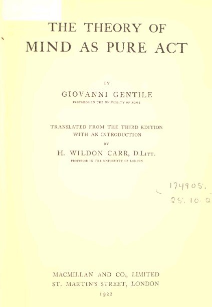 The Theory of Mind as Pure Act