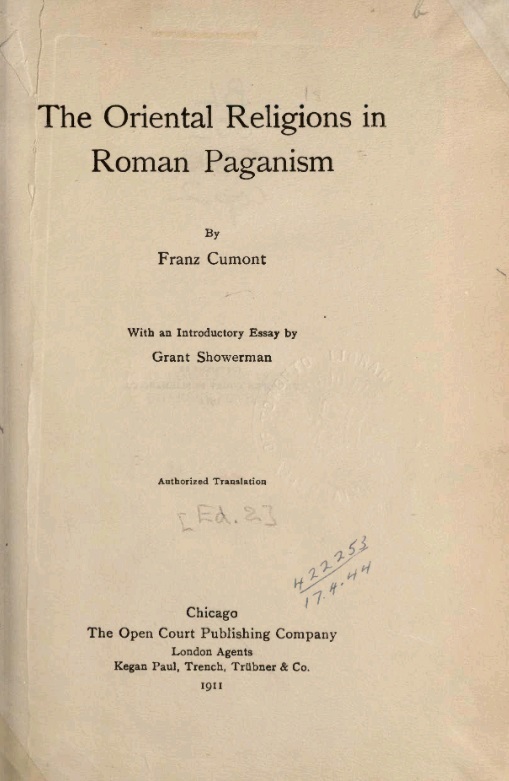 The Oriental Religions in Roman Paganism