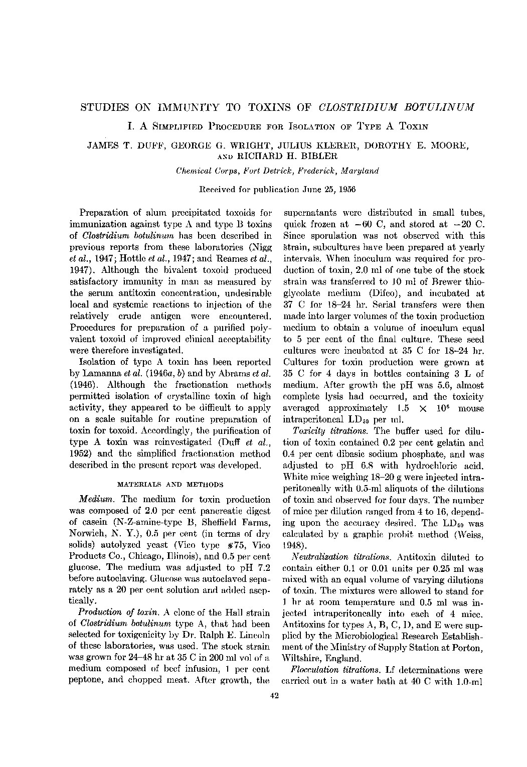 Botulin - Studies on Immunity to Toxins of Costridium Botulinum (Uncle Fester Reference)