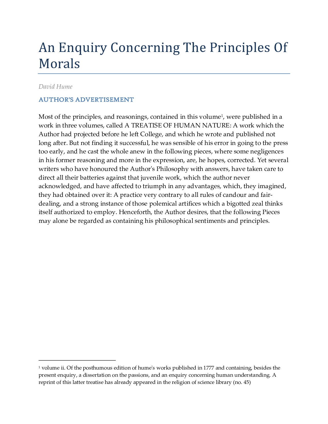 An Enquiry Concerning The Principles Of Morals