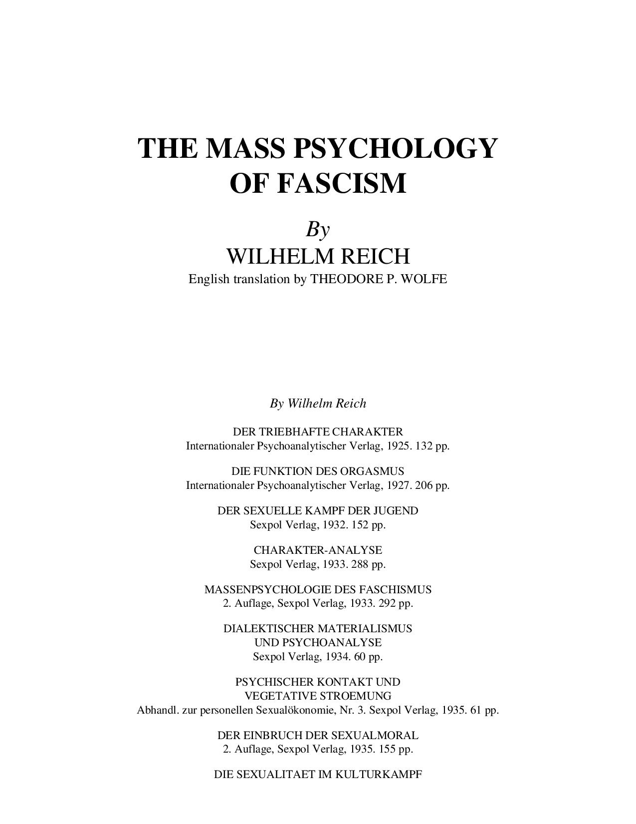 The Mass Psychology of Fascism