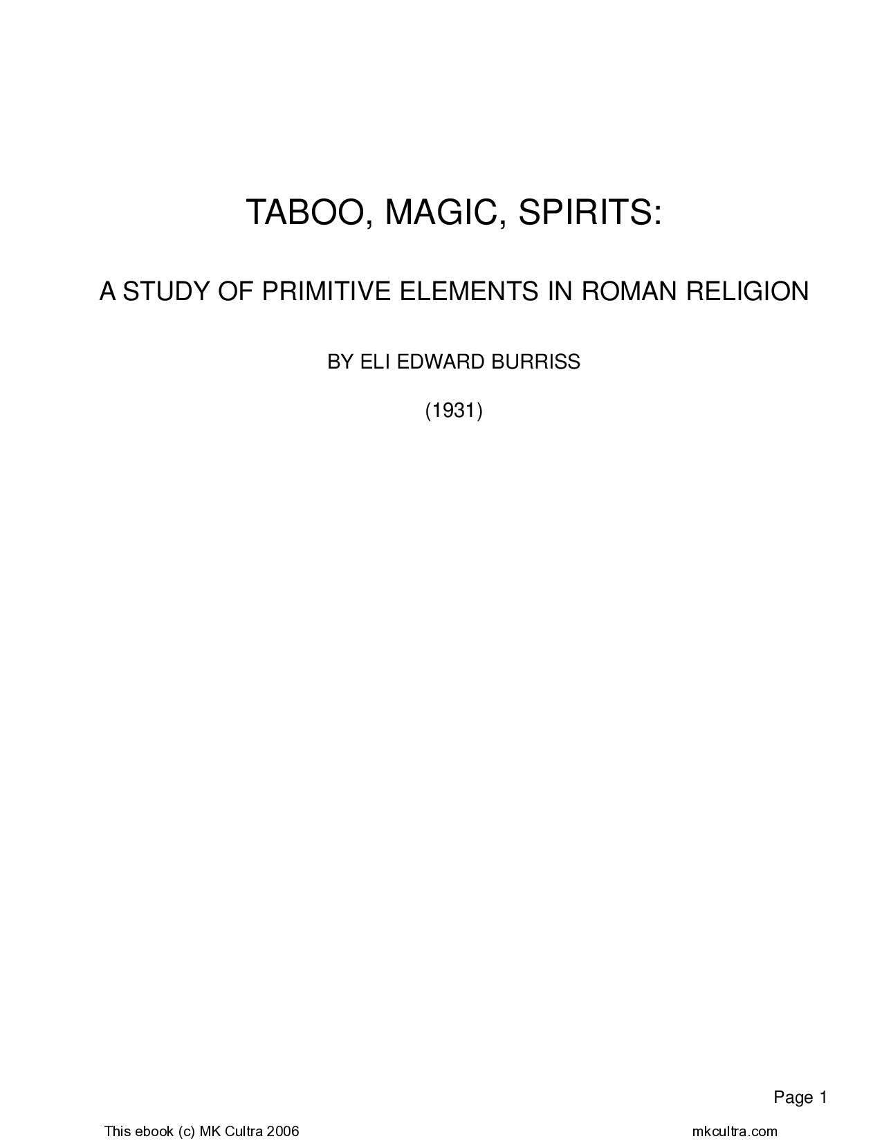 Taboo, Magic, Spirits: A Study of Primitive Elements in Roman Religion